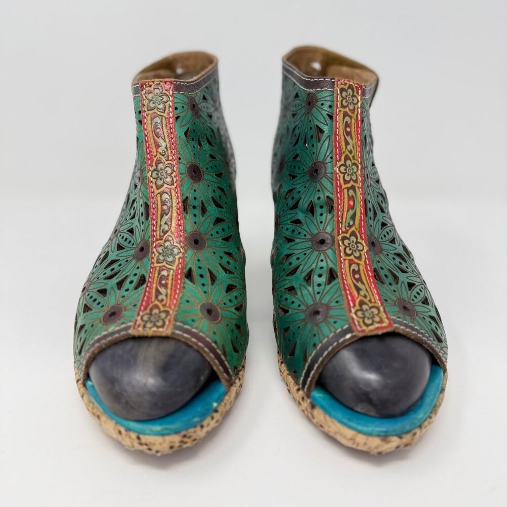 L'Artiste Hand Painted Leather Slingback Block Heels 7.5-8 - Picture 8 of 15